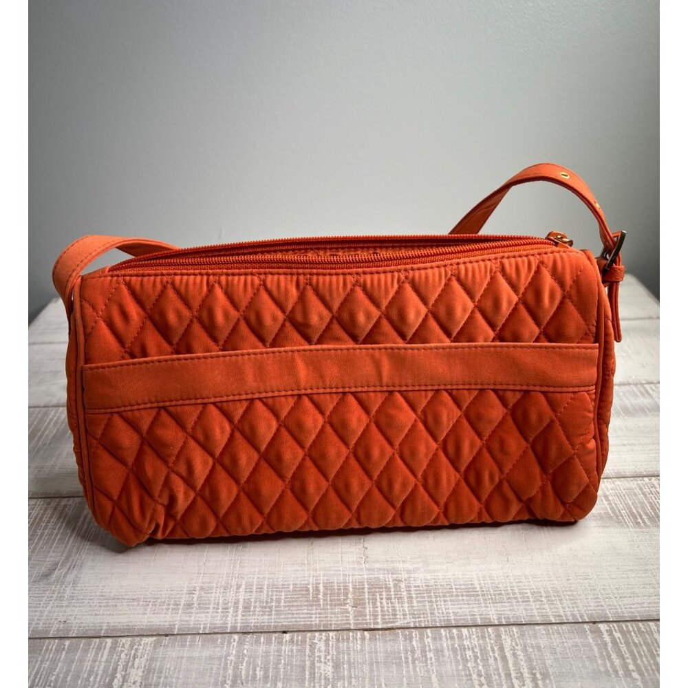 Vera Bradley Quilted Shoulder Bag In Orange With Gold Monogram & Zipper Clos - Picture 2 of 16